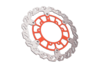 High-performance motorcycle brake disc with ventilated design and red accents, ideal for racing and track use.
