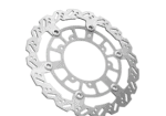 High-performance motorcycle brake disc with ventilated design for optimal cooling and braking efficiency.