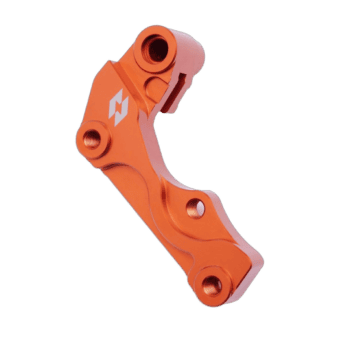 Orange Grand Prix racing part with mounting holes, designed for high-performance motorsport applications.