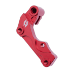 Red motorcycle brake caliper part from Grand Prix Racewear with high-quality finish and branding.