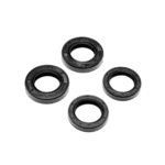 Set of four black rubber seals or gaskets, used in automotive or racing applications, displayed against a white background.