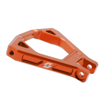 Orange Grand Prix racewear safety device with mounting holes, designed for motorsport safety equipment.