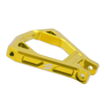 Yellow aluminium racing car part with cutouts and mounting holes, designed for motorsport applications.