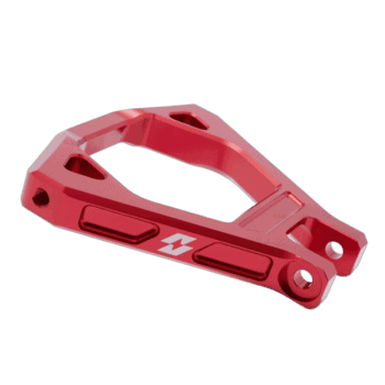 Red lightweight racing car tow hook with GPR Direct branding for motorsport safety and recovery.