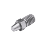 Close-up of a metal footpeg replacement stud for motorcycle racing, showcasing its threaded and tapered design.