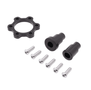 Black wheel adapter kit components including screws, spacers, and a mounting plate for TL3000 vehicles.