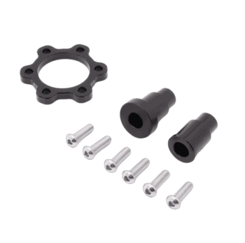 Black wheel adapter kit components including screws, spacers, and a mounting plate for TL3000 vehicles.