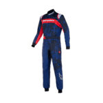Grand Prix Racewear racing suit in blue and red with Alpinestars logo, designed for motorsport safety and performance.
