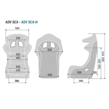 Sparco ADV-SCX Carbon Fibre Seat - Dimensions