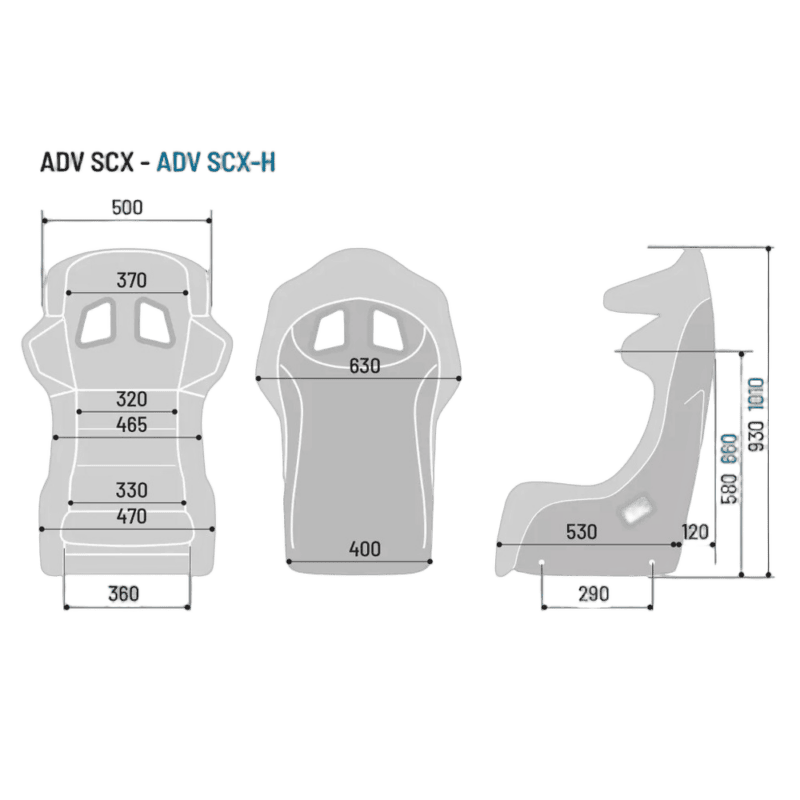 Sparco ADV-SCX Carbon Fibre Seat - Dimensions