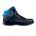 High-performance black racing shoe with blue ankle collar and Sparco branding, designed for motorsport safety and comfort.