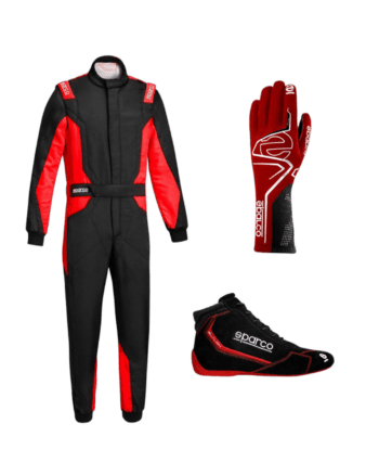 Sparco racing suit, gloves, and shoes from the Grand Prix Racewear collection, designed for professional motorsport safety and performance.