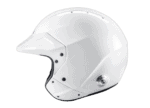 White racing helmet with aerodynamic design and ventilation features, suitable for motorsport safety and racing events.
