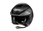 Sparco racing helmet with carbon fibre finish, designed for motorsport safety and performance.