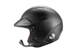 Carbon fibre racing helmet designed for motorsport safety and performance, featuring aerodynamic shape and advanced protective features.