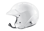 White Grand Prix racing helmet with black visor and safety features for motorsport drivers.