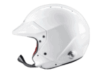 White Grand Prix racing helmet with black visor and safety features, designed for professional motorsport drivers.