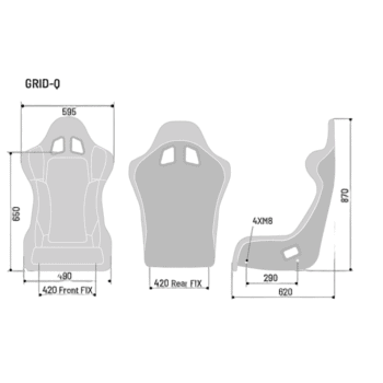 Sparco Grid Q QRT Fibreglass Sim Racing Seat - Dimensions