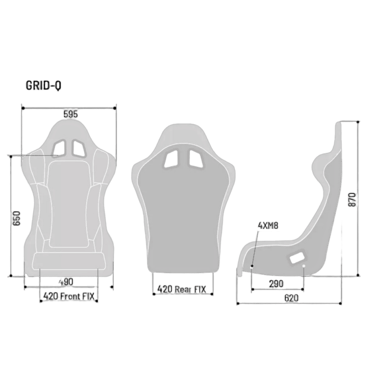 Sparco Grid Q QRT Fibreglass Sim Racing Seat - Dimensions
