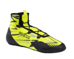 High-visibility yellow and black racing shoe from Grand Prix Racewear, designed for motorsport safety and performance.