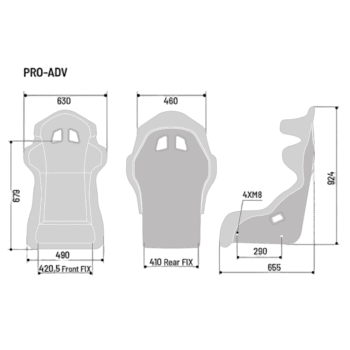 Sparco Pro ADV QRT Fibreglass Sim Racing Seat - Dimensions