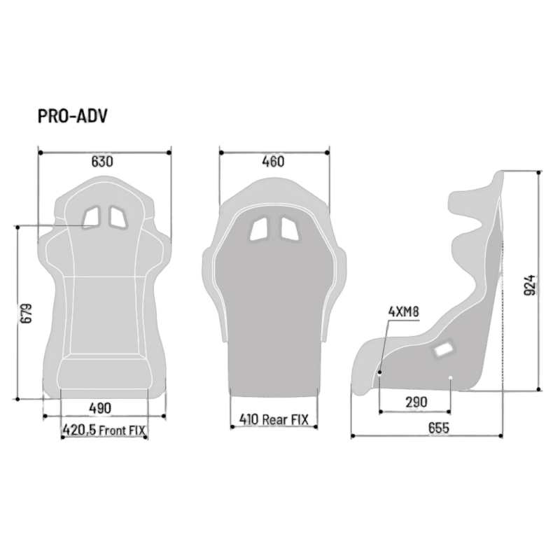 Sparco Pro ADV QRT Fibreglass Sim Racing Seat - Dimensions