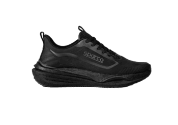 Black Sparco racing shoes designed for motorsport, featuring lightweight construction and durable materials for optimal performance.
