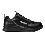 Black Sparco racing shoe designed for motorsport safety and performance, featuring durable materials and a sleek design.