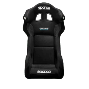 Sparco Circuit II racing seat in black with white branding, designed for motorsport safety and comfort.