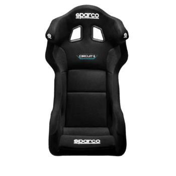 Sparco Circuit II racing seat in black with white branding, designed for motorsport safety and comfort.