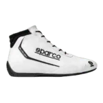 Sparco Slalom Race Boots in white with black accents, designed for motorsport safety and performance.