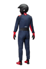Professional racing driver in Grand Prix Racewear with helmet, suit, gloves, and shoes, ready for motorsport competition.