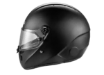 Black full-face racing helmet with clear visor, designed for motorsport safety and performance.