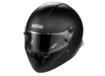 Black Sparco racing helmet with tinted visor, designed for motorsport safety and performance.