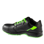 Black Grand Prix Racewear safety shoe with neon green laces and accents, designed for motorsport safety and protection.