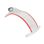Clear racing helmet visor with red accents, designed for motorsport safety and performance.