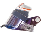 Grand Prix racing helmet with visor, designed for motorsport safety and performance, featuring branding and aerodynamic features.
