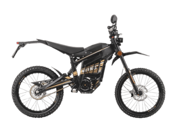 Grand Prix Racewear electric mountain bike with black and gold design, suitable for off-road riding and trail adventures.