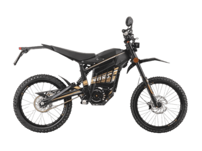 Grand Prix Racewear electric mountain bike with black and gold design, suitable for off-road riding and trail adventures.