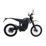 Electric dirt bike from Grand Prix Racewear with black and blue design, off-road tires, and high-performance features.