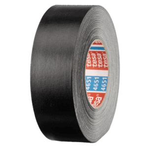 Black racing tape roll with Tesa branding, used for motorsport safety and repairs.