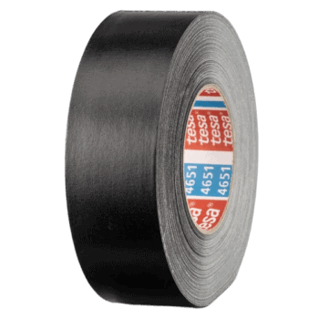 Black racing tape roll with Tesa branding, used for motorsport safety and repairs.