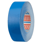 Blue racing tape roll used for motorsport safety and repairs, featuring Tesa branding on the inner core.