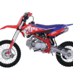 RFN Thunder 140 Pro Kids Pit Bike in red, blue, and white with durable tyres and lightweight frame for young riders.