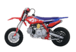 Red and blue RFN Thunder 70 Pro Pit Bike with off-road tyres and lightweight frame for young riders.