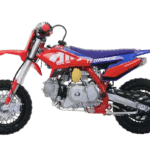 Red and blue RFN Thunder 70 Pro Pit Bike with off-road tyres and lightweight frame for young riders.