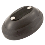 Black racing helmet speaker with mesh and buttons, designed for motorsport safety gear.