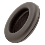 Close-up of a black racing helmet ear cup with mesh ventilation for Grand Prix Racewear.