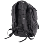 Black racing backpack with multiple compartments and padded straps, ideal for motorsport enthusiasts and racewear storage.