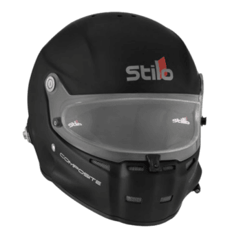 Stilo racing helmet with tinted visor, black and grey design, suitable for motorsport safety and performance.